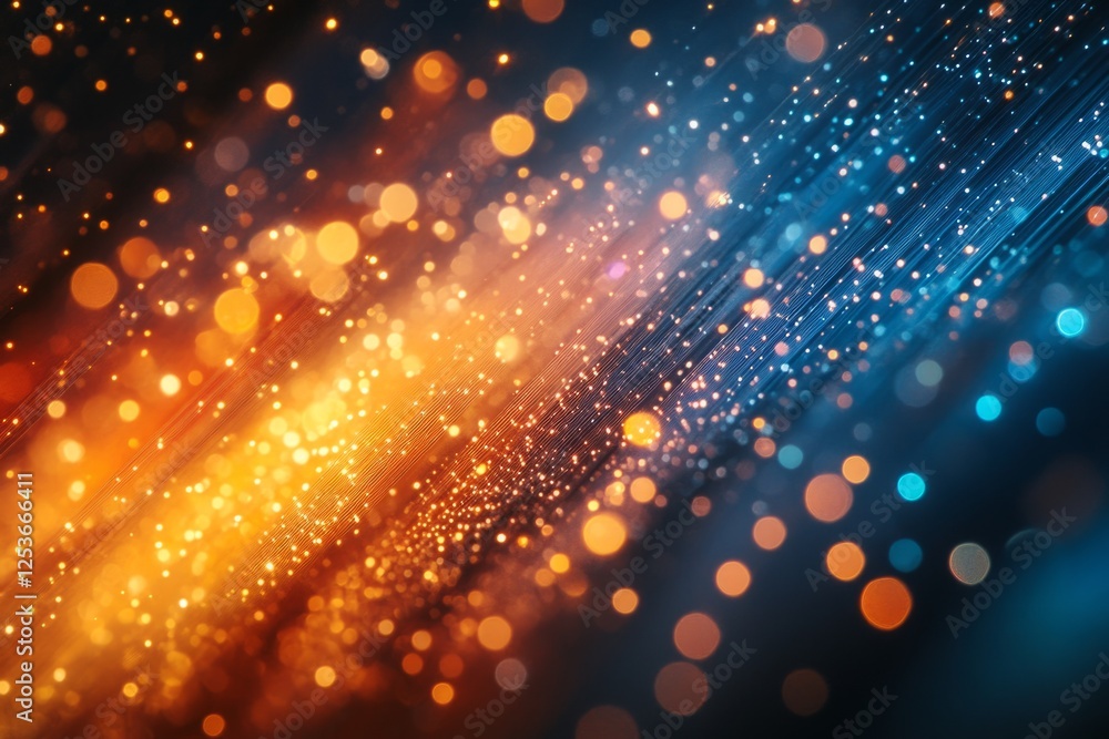 Poster fiber optic cables transferring data creating a beautiful bokeh effect with light trails and a gradi