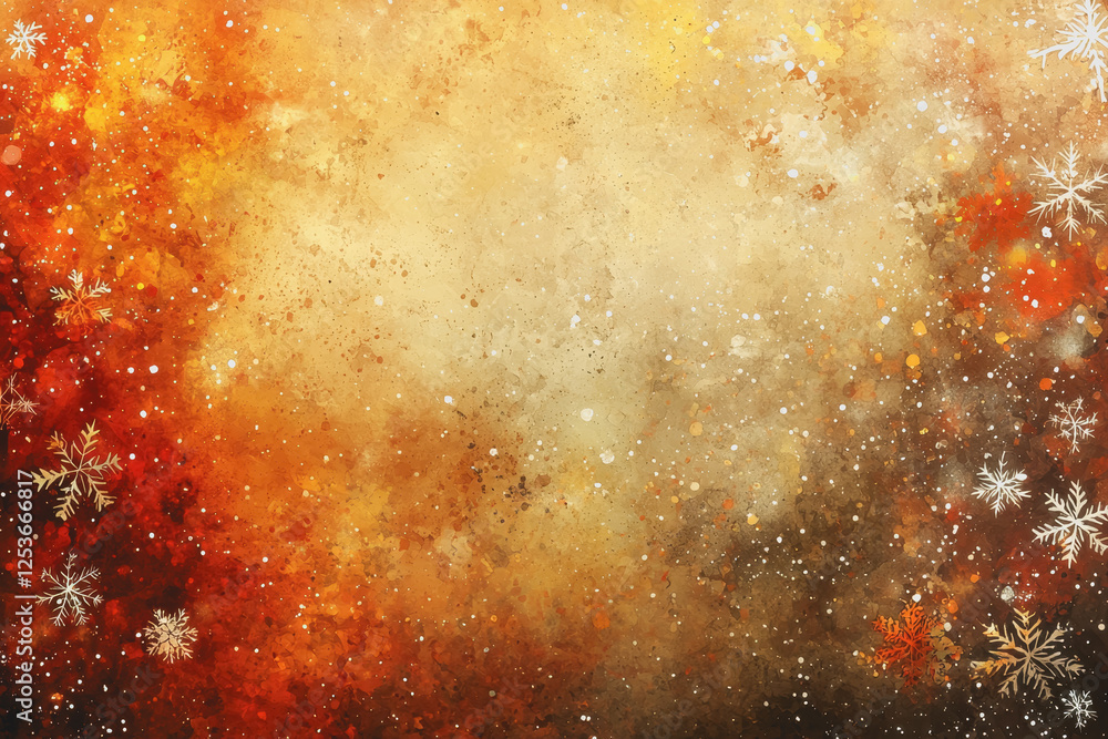 Poster painting of snowflakes on a brown background with intricate patterns and textures