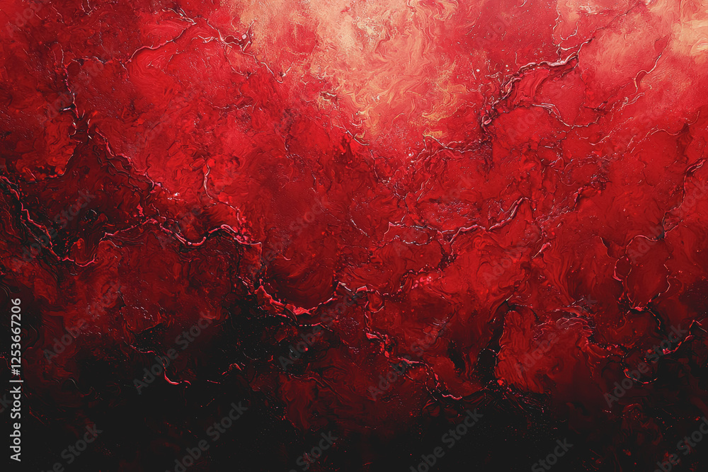 Poster painting of a red heart on a solid black background with simple artistic design elements