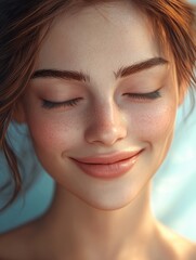 Naklejka premium Beautiful Woman with Perfect Skin Feeling Happy After A Treatment. Dermatology, Spa, Skin Care Concept