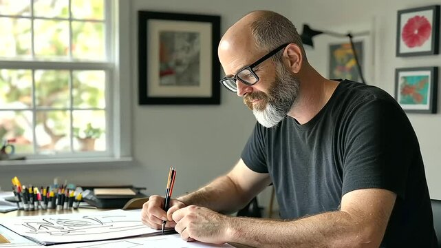 A Graphic Novelist Sketching Comic Book Panels