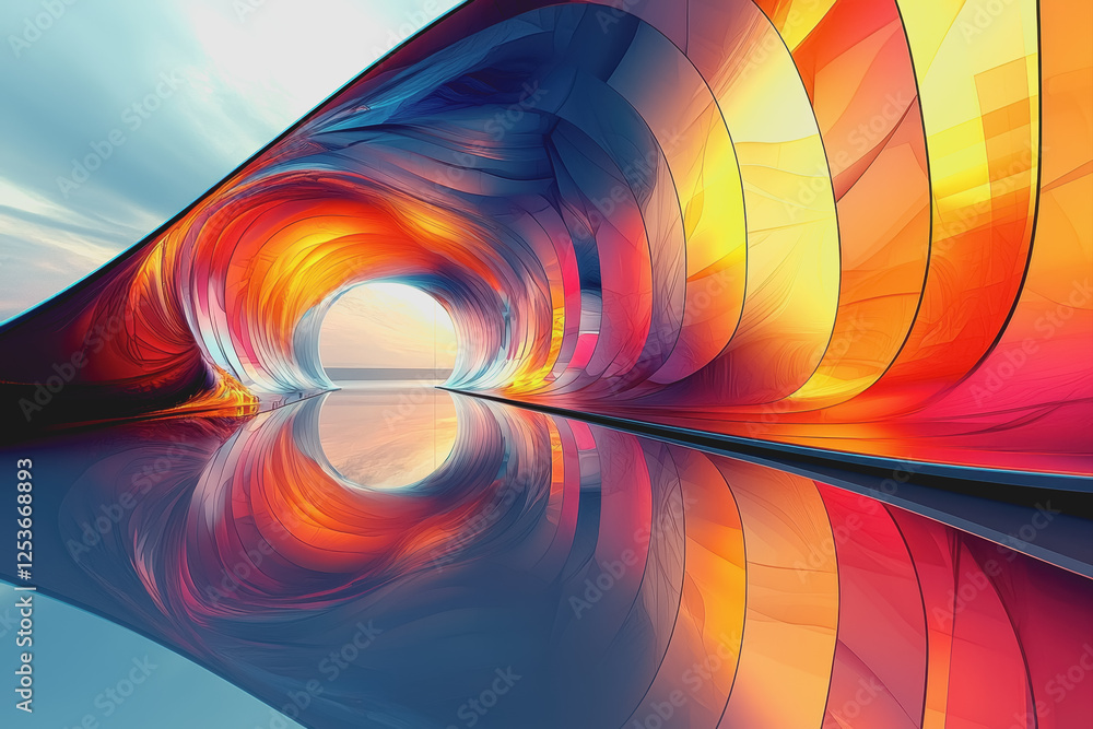Poster colorful tunnel with bright light at the end creating a vibrant and inviting atmosphere for explorat