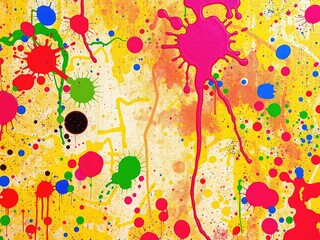 Vibrant paint splatters on a textured background, interior decoration, art studio, modern art