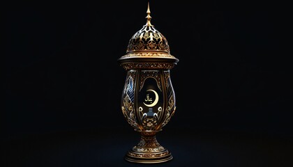 Elegant Ornate Ramadan Lantern Islamic Decoration Festive Gold Crescent Moon Design