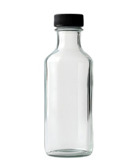Clear glass bottle with black cap Isolated on a white background
