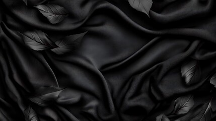 Obraz premium Dark silk fabric, autumn leaves. Background texture