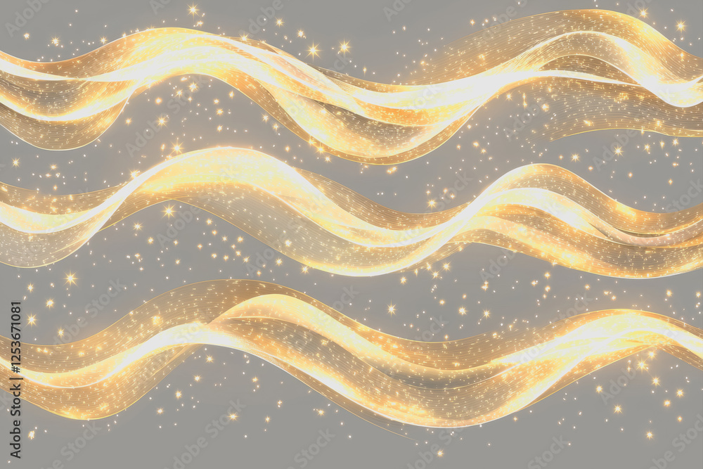 Poster seam pattern featuring golden waves and stars on a dark background for textiles and design projects