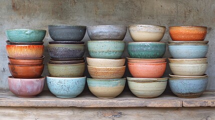 colorful handmade ceramic bowls arrangement for kitchen decor