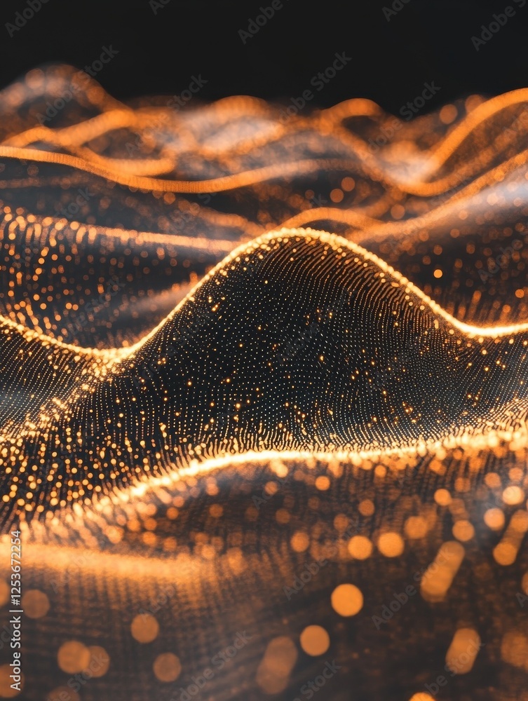 Poster streamline connection network linking waves of data particles in information technology ,abstract, d