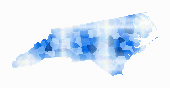 North Carolina dotted map. Digital style map of the state on white background. North Carolina shape with square dots. Colored dots style. Small size squares. Trending vector illustration.