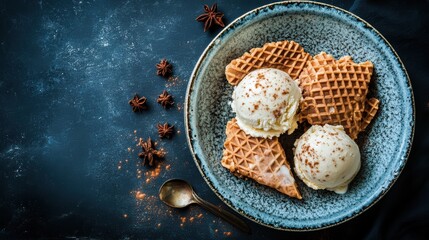 Indulging in Dessert Combination Dutch Stroopwafel and Speculoos Ice Cream Food Cart Urban Setting Gourmet Treats