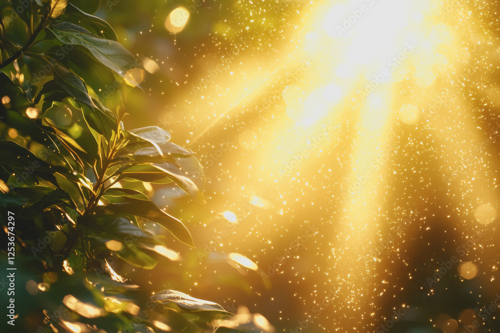Poster close up of a leaf with bright light shining through it in natural setting