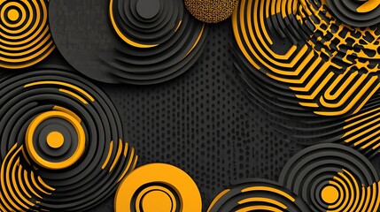 Abstract black yellow circles design