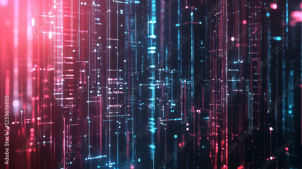 Poster abstract digital grid with glowing lines and nodes, futuristic technology background