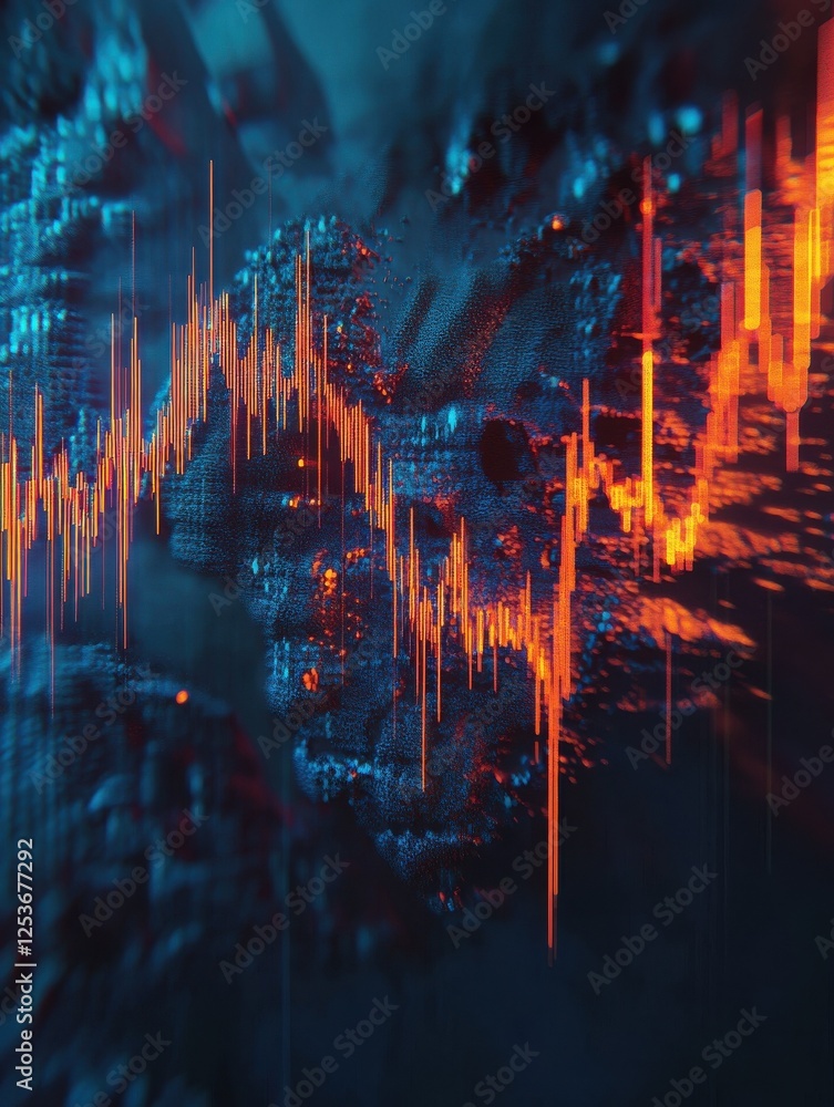 Poster creative forex chart with map on dark backdrop. global trade and invest concept. 3d rendering.