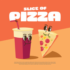 flat design illustration poster. pizza and drink character