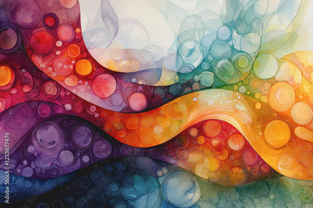 Poster colorful abstract background featuring overlapping circles in various sizes and shades on a textured