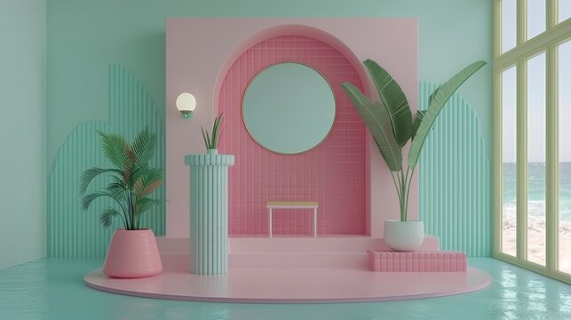 Futuristic holographic elements overlaying a modern office environment, showcasing innovative data visualization and augmented reality tools in a sleek workspace with advanced technology.