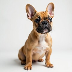 Fototapeta premium Brown French Bulldog on a minimalist white background, blank, clean