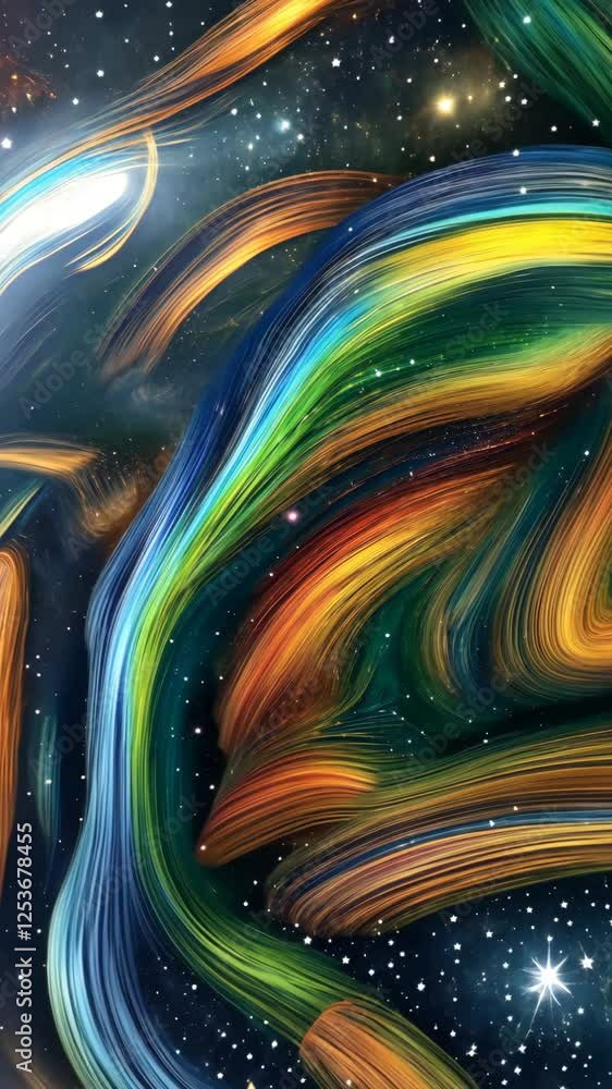 Poster A colorful rainbow with snowflakes on it. The rainbow is very long and has many different colors