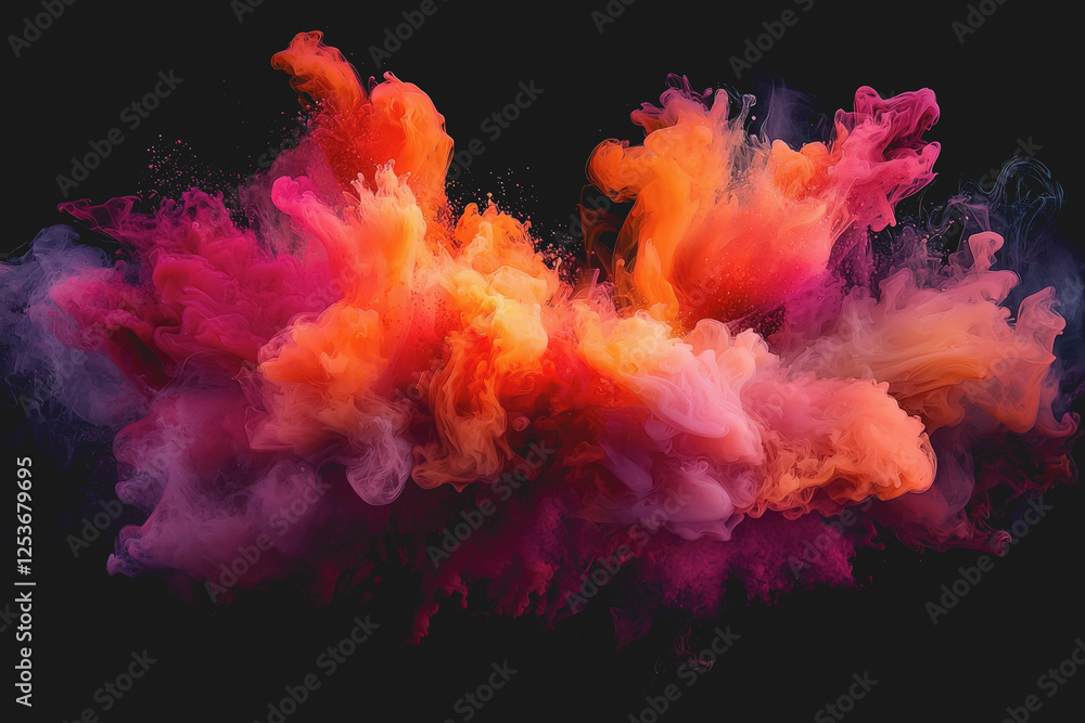 Poster colorful smoke swirling on a black background creating abstract patterns and shapes