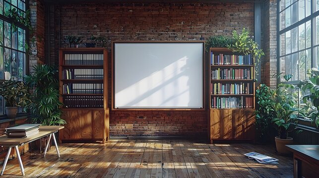 A pristine white board in a bright classroom setting with markers neatly arranged on the side a smooth reflective surface enhanced by soft diffused light