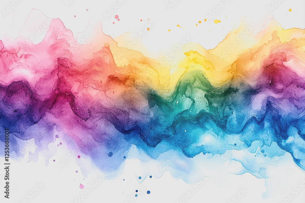 Poster colorful watercolor background on white canvas with abstract patterns and soft blending of hues