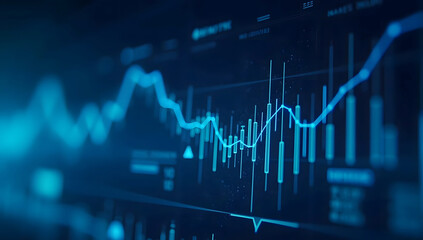 Fototapeta premium futuristic stock market data visualization with digital financial charts, representing trading, analytics, business, and investment strategy