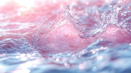 Fototapeta premium A close-up of water splashes with a soft pink hue, creating an artistic and tranquil effect.