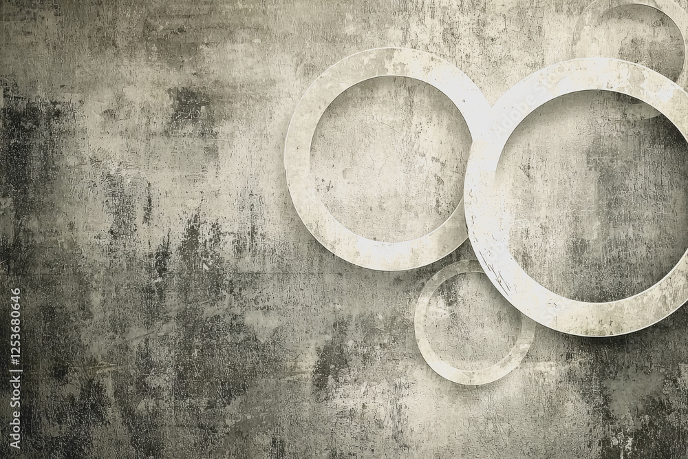 Aufkleber concrete wall featuring multiple geometric circles in various sizes and arrangements