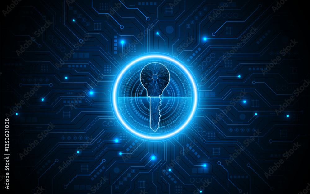 Poster technology circuit board key icon. Cyber ​​data security and privacy concept. modern technology innovation concept background	