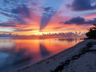 Obraz premium Stunning Tropical Sunset Beach Scene Vibrant Colors Ocean Sky