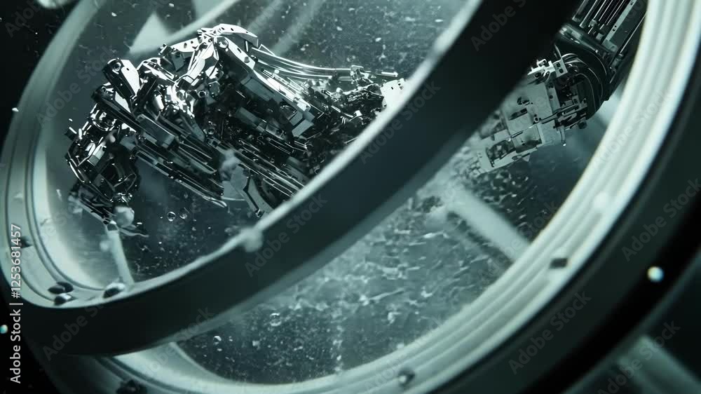 Aufkleber robotic arm exhibiting advanced dexterity and precision while interacting with water droplets in a f