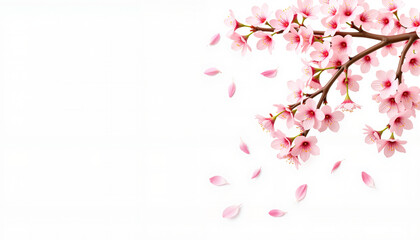 Fototapeta premium Cherry blossoms falling gracefully from branch, serene beauty