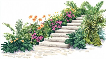 Scenic landscape illustration depicting a beautifully serene and tranquil setting, inviting exploration and relaxation.
