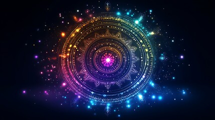 Fototapeta premium Illuminated Mandala Art Glowing Vibrant Colors Cosmic Design