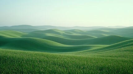 Obraz premium Serene green rolling hills under soft sunlight with a tranquil atmosphere and gentle shadows