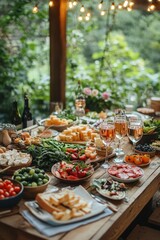Fototapeta premium cozy backyard, with a rustic wooden table adorned with fresh organic vegetables