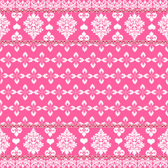 Ikat fabric pattern, full fabric pattern vertical ikat model Valentine's Day style pink background illustration vector