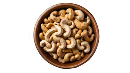 Top view of a cashew bowl with transparency background