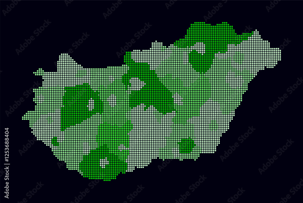 Poster hungary dotted map. digital style map of the country on dark background. hungary shape with circle d