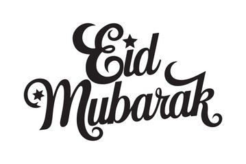 Eid Mubarak text with crescent moon and star design. Vector illustration