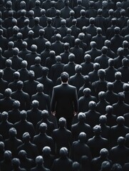 Obraz premium unique 3D illustration of leader standing out among crowd of identical figures, symbolizing individuality and leadership in sea of conformity