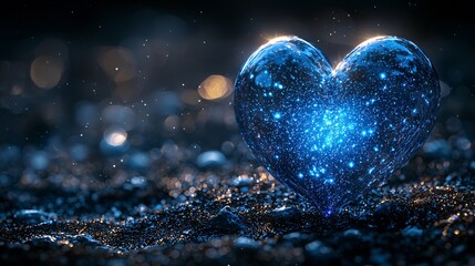 Fototapeta premium enchanting blue glittery heart on dark background