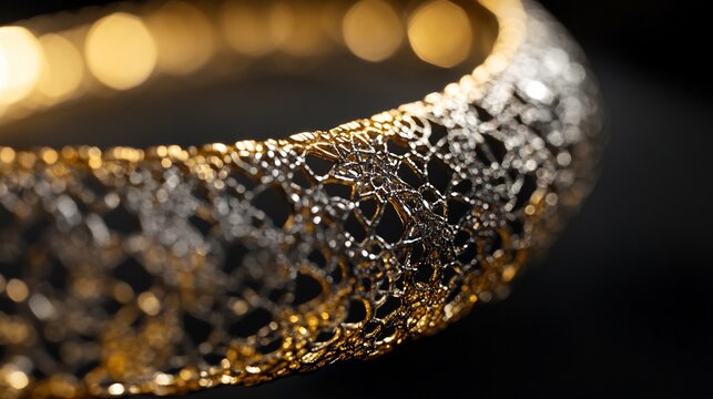 Intricate Gold and Silver Bracelet: A Close-Up