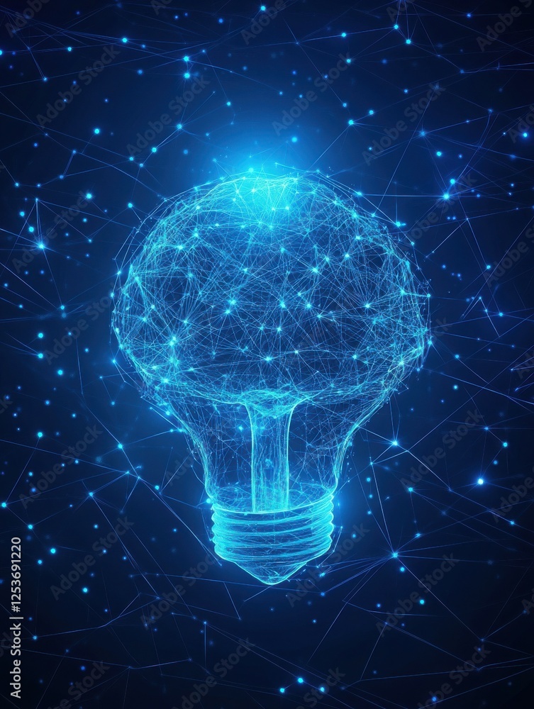 Poster creative generative ai illustration of brain in light bulb shape with concept of idea or brainstorm 