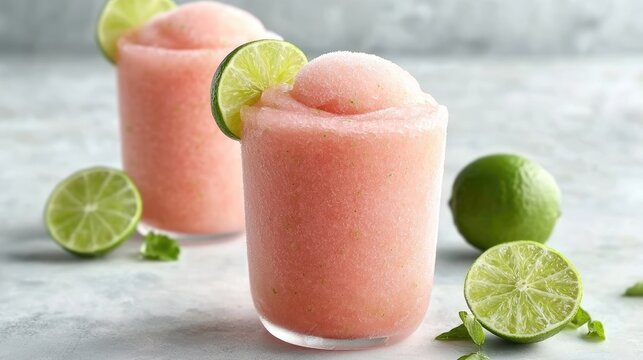 Two pink drinks with lime slices