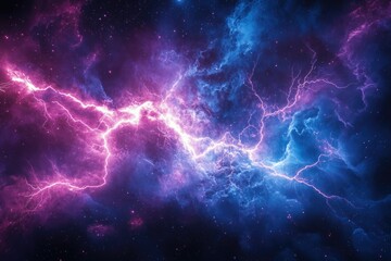 Cosmic lightning strikes across a vibrant nebula, illuminating a starry expanse.