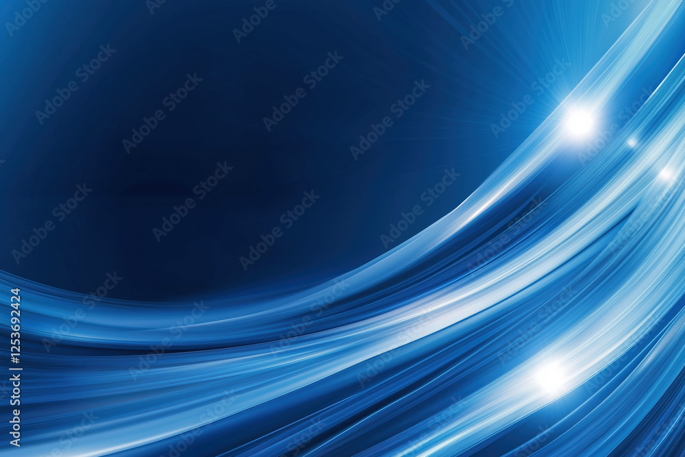 Poster blue light waves creating dynamic patterns in a digital space at night