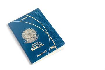 Brazilian passport on white background with copy space.